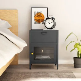 Mesita de noche gris antracita acero y vidrio 40x30x54,5 cm de vidaXL, Mesitas de noche - Ref: Foro24-336054, Precio: 96,01 €...