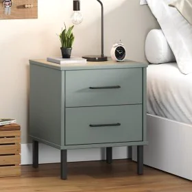 Bedside table with metal legs and solid pine wood in gray OSLO by vidaXL, Nightstands - Ref: Foro24-350974, Price: 72,82 €, D...