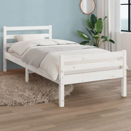 Estructura de cama madera maciza blanca 100x200 cm de , Camas y somieres - Ref: Foro24-814810, Precio: 88,73 €, Descuento: %