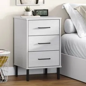 Nachttisch mit Metallbeinen aus massivem weißem Kiefernholz OSLO von vidaXL, Nachttische - Ref: Foro24-350978, Preis: 81,08 €...