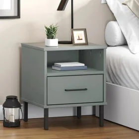 OSLO gray pine solid wood metal legs bedside table by vidaXL, Nightstands - Ref: Foro24-350971, Price: 62,40 €, Discount: %