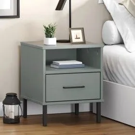 OSLO Nachttisch aus massivem Kiefernholz mit Metallbeinen in Grau von vidaXL, Nachttische - Ref: Foro24-350971, Preis: 62,40 ...