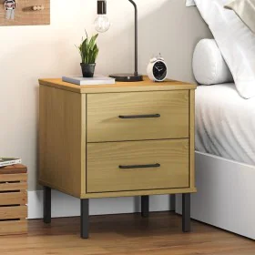 OSLO brown pine solid wood metal legs bedside table by vidaXL, Nightstands - Ref: Foro24-350973, Price: 52,19 €, Discount: %