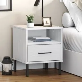 Bedside table metal legs solid white pine wood OSLO by vidaXL, Nightstands - Ref: Foro24-350972, Price: 58,15 €, Discount: %