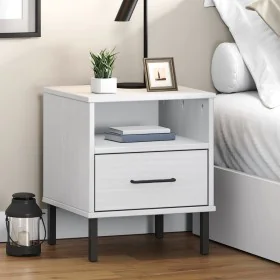 Mesita de noche patas de metal madera maciza pino blanca OSLO de vidaXL, Mesitas de noche - Ref: Foro24-350972, Precio: 57,91...