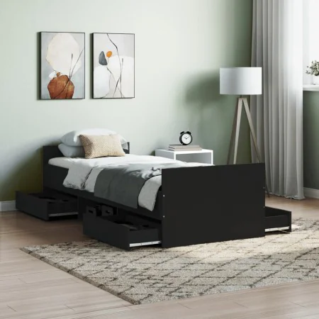 Bed frame with black headboard and footboard 75x190 cm by , Beds and slatted bases - Ref: Foro24-3203818, Price: 134,94 €, Di...