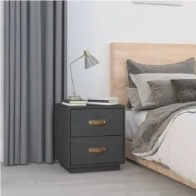 Nachttisch aus massivem grauem Kiefernholz, 40 x 34 x 45 cm von vidaXL, Nachttische - Ref: Foro24-818329, Preis: 53,94 €, Rab...