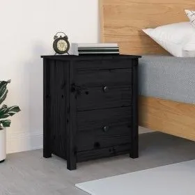 Schwarzer Nachttisch aus massivem Kiefernholz, 50 x 35 x 61,5 cm von vidaXL, Nachttische - Ref: Foro24-813687, Preis: 54,01 €...