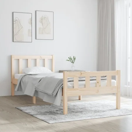 Solid wood bed frame 75x190 cm by , Beds and slatted bases - Ref: Foro24-810639, Price: 92,11 €, Discount: %