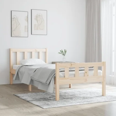 Solid wood bed frame 75x190 cm by , Beds and slatted bases - Ref: Foro24-810639, Price: 92,11 €, Discount: %