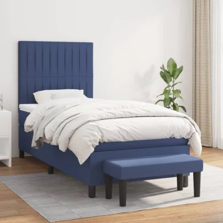Cama box spring con colchón tela azul 100x200 cm de , Camas y somieres - Ref: Foro24-3136739, Precio: 397,23 €, Descuento: %