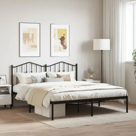 Estructura de cama con cabecero metal negro 180x200 cm de , Camas y somieres - Ref: Foro24-373793, Precio: 109,21 €, Descuent...