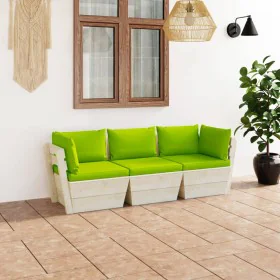 Sofá de palets de jardín 3 plazas con cojines madera de abeto by vidaXL, Garden sets - Ref: Foro24-3063407, Price: 240,00 €, ...