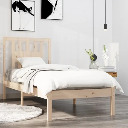 Solid wood bed frame 90x190 cm by , Beds and slatted bases - Ref: Foro24-3104028, Price: 82,06 €, Discount: %