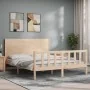 Bed frame with solid wood headboard 160x200 cm by , Beds and slatted bases - Ref: Foro24-3192761, Price: 165,37 €, Discount: %
