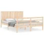 Bed frame with solid wood headboard 160x200 cm by , Beds and slatted bases - Ref: Foro24-3194776, Price: 156,99 €, Discount: %
