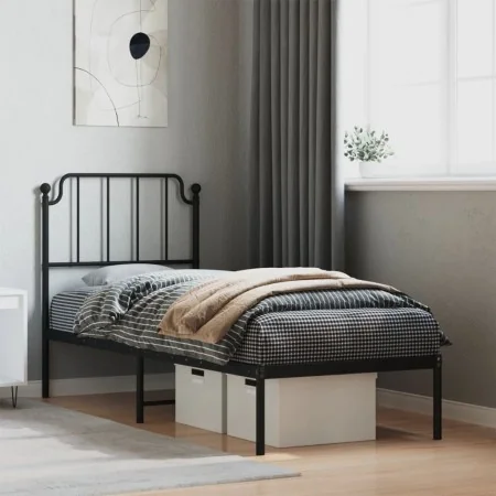 Bed frame with black metal headboard 80x200 cm by , Beds and slatted bases - Ref: Foro24-373878, Price: 67,84 €, Discount: %