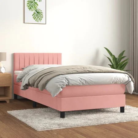Cama box spring con colchón terciopelo rosa 90x190 cm de , Camas y somieres - Ref: Foro24-3141400, Precio: 310,73 €, Descuent...