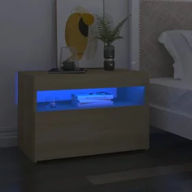 Bedside tables with LED lights 2 units Sonoma plywood 60x35x40 cm by vidaXL, Nightstands - Ref: Foro24-3082781, Price: 82,04 ...