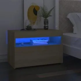 Nachttische mit LED 2 Stück Sonoma Sperrholz 60x35x40 cm von vidaXL, Nachttische - Ref: Foro24-3082781, Preis: 82,04 €, Rabat...