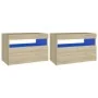 Bedside tables with LED lights 2 units Sonoma plywood 60x35x40 cm by vidaXL, Nightstands - Ref: Foro24-3082781, Price: 82,04 ...