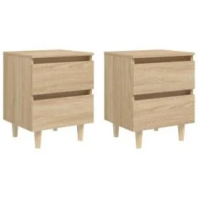 Mesitas de noche 2 uds patas de madera roble Sonoma 40x35x50 cm de vidaXL, Mesitas de noche - Ref: Foro24-805858, Precio: 79,...