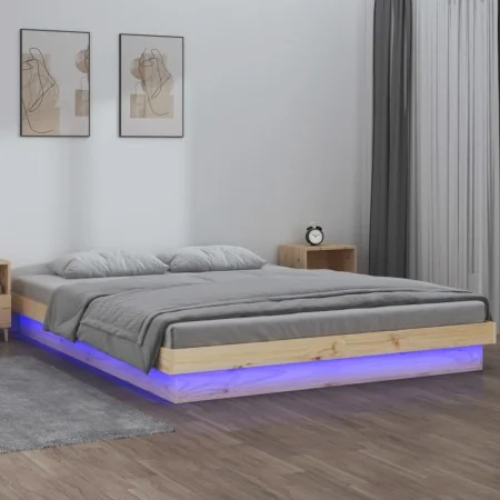 Bed frame with LED solid wood 120x200 cm by , Beds and slatted bases - Ref: Foro24-819967, Price: 122,98 €, Discount: %