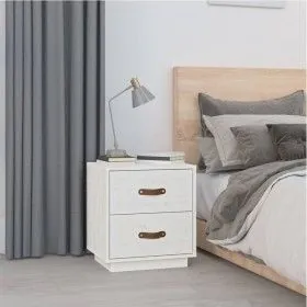 Nachttisch aus massivem weißem Kiefernholz, 40 x 34 x 45 cm von vidaXL, Nachttische - Ref: Foro24-818327, Preis: 48,46 €, Rab...