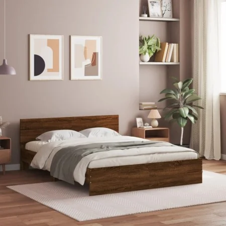 Bed frame with oak brown headboard 150x200 cm by , Beds and slatted bases - Ref: Foro24-3207482, Price: 220,23 €, Discount: %