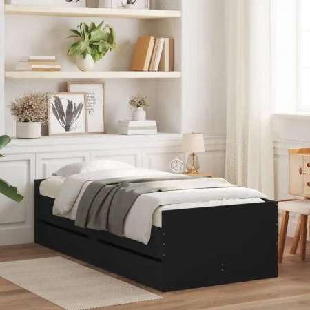 Bed frame with drawers black 100x200 cm by , Beds and slatted bases - Ref: Foro24-3207337, Price: 172,27 €, Discount: %