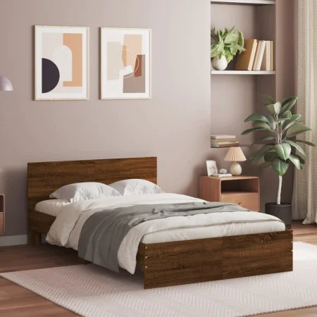 Bed frame with oak brown headboard 120x190 cm by , Beds and slatted bases - Ref: Foro24-3207517, Price: 166,40 €, Discount: %