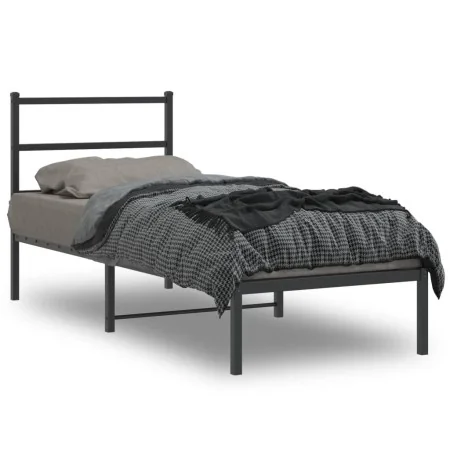 Estructura de cama con cabecero metal negro 80x200 cm de , Camas y somieres - Ref: Foro24-355356, Precio: 64,01 €, Descuento: %