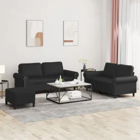 3-piece black faux leather sofa set with cushions by , Sofas - Ref: Foro24-3202155, Price: 530,32 €, Discount: %