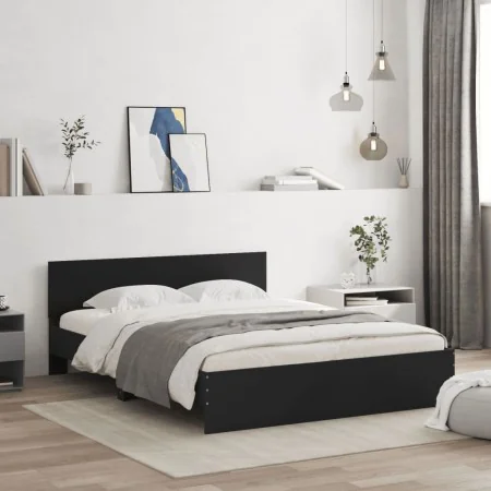 Estructura de cama con cabecero negra 140x190 cm de , Camas y somieres - Ref: Foro24-3207498, Precio: 198,55 €, Descuento: %
