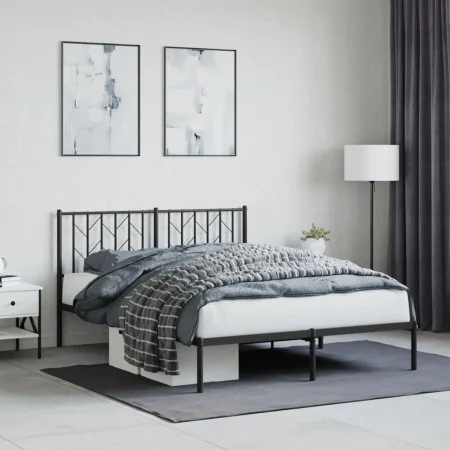 Bed frame with black metal headboard 135x190 cm by , Beds and slatted bases - Ref: Foro24-374436, Price: 83,87 €, Discount: %