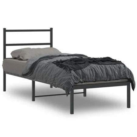 Estructura de cama con cabecero metal negro 75x190 cm de , Camas y somieres - Ref: Foro24-355355, Precio: 58,48 €, Descuento: %