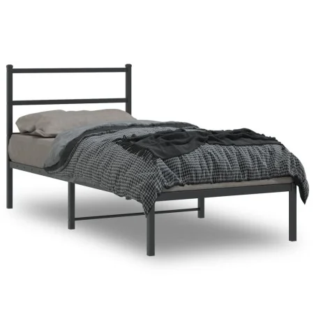 Estructura de cama con cabecero metal negro 90x190 cm de , Camas y somieres - Ref: Foro24-355357, Precio: 65,07 €, Descuento: %