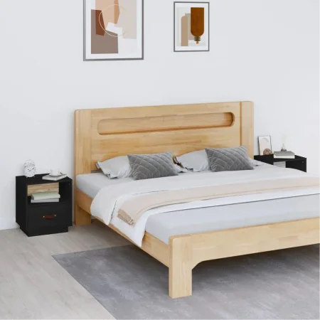Mesitas de noche 2 uds madera maciza de pino negro 40x34x45 cm de vidaXL, Mesitas de noche - Ref: Foro24-818304, Precio: 69,7...