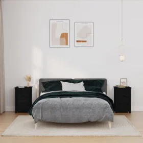 Nachttische, 2 Stück, massives schwarzes Kiefernholz, 40 x 35 x 61,5 cm von vidaXL, Nachttische - Ref: Foro24-820955, Preis: ...