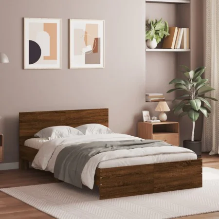 Estructura de cama con cabecero marrón roble 120x200 cm de , Camas y somieres - Ref: Foro24-3207496, Precio: 185,29 €, Descue...
