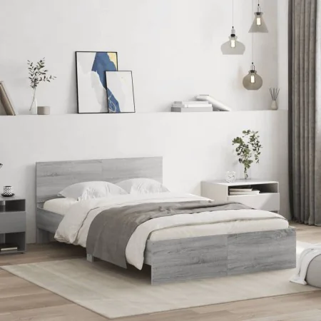 Estructura de cama con cabecero gris Sonoma 135x190 cm de , Camas y somieres - Ref: Foro24-3207509, Precio: 168,88 €, Descuen...