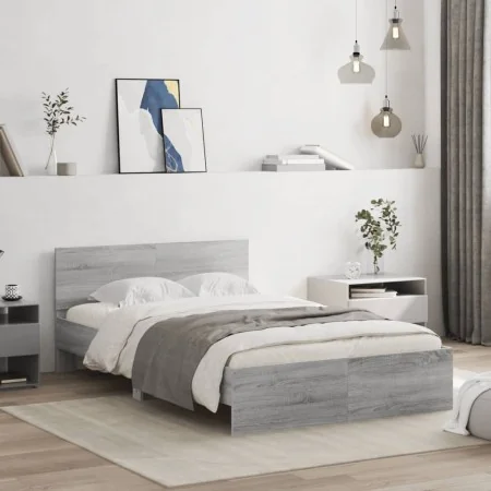 Sonoma gray bed frame with headboard 135x190 cm by , Beds and slatted bases - Ref: Foro24-3207509, Price: 168,89 €, Discount: %