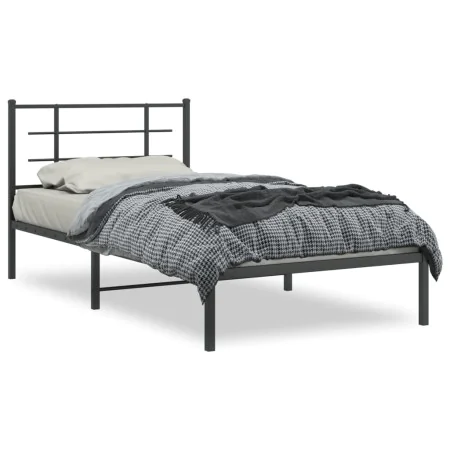 Bed frame with black metal headboard 107x203 cm by , Beds and slatted bases - Ref: Foro24-355557, Price: 71,56 €, Discount: %