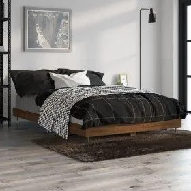 Estructura de cama madera contrachapada marrón roble 120x190 cm de vidaXL, Camas y somieres - Ref: Foro24-832196, Precio: 98,...