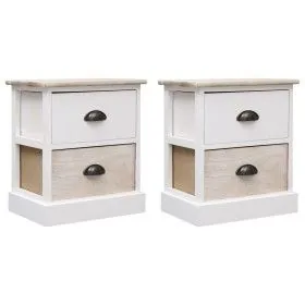 Bedside tables 2 units made of Paulownia wood in white natural color, measuring 38x28x45cm. by vidaXL, Nightstands - Ref: For...