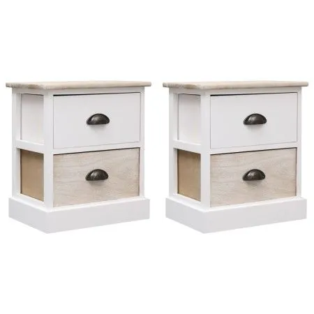Bedside tables 2 units made of Paulownia wood in white natural color, measuring 38x28x45cm. by vidaXL, Nightstands - Ref: For...