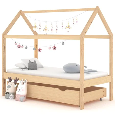Pine wood children's bed frame with drawer 80x160 cm by vidaXL, Cribs and beds for children - Ref: Foro24-322137, Price: 187,...