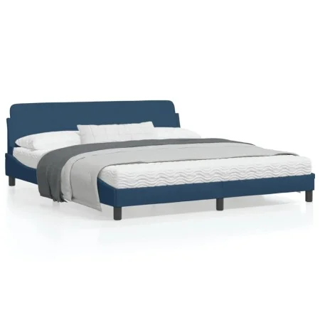 Estructura de cama con cabecero de tela azul 180x200 cm de , Camas y somieres - Ref: Foro24-373231, Precio: 185,11 €, Descuen...