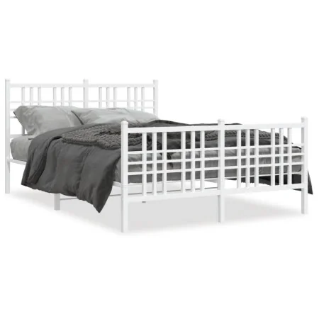 Metal bed frame with headboard and white footboard 120x200 cm by , Beds and slatted bases - Ref: Foro24-376389, Price: 104,75...
