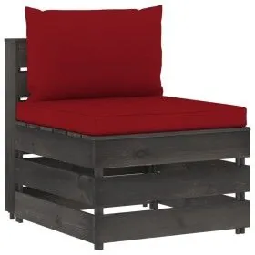 Sectional central sofa with gray impregnated wood cushions by vidaXL, Modular outdoor sofas - Ref: Foro24-3068129, Price: 97,...